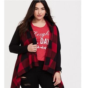 Plus red plaid cardigan
